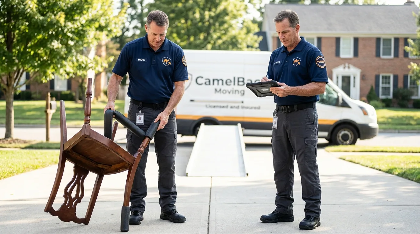 Movers inspecting furniture for damage prevention before loading in Petal, MS